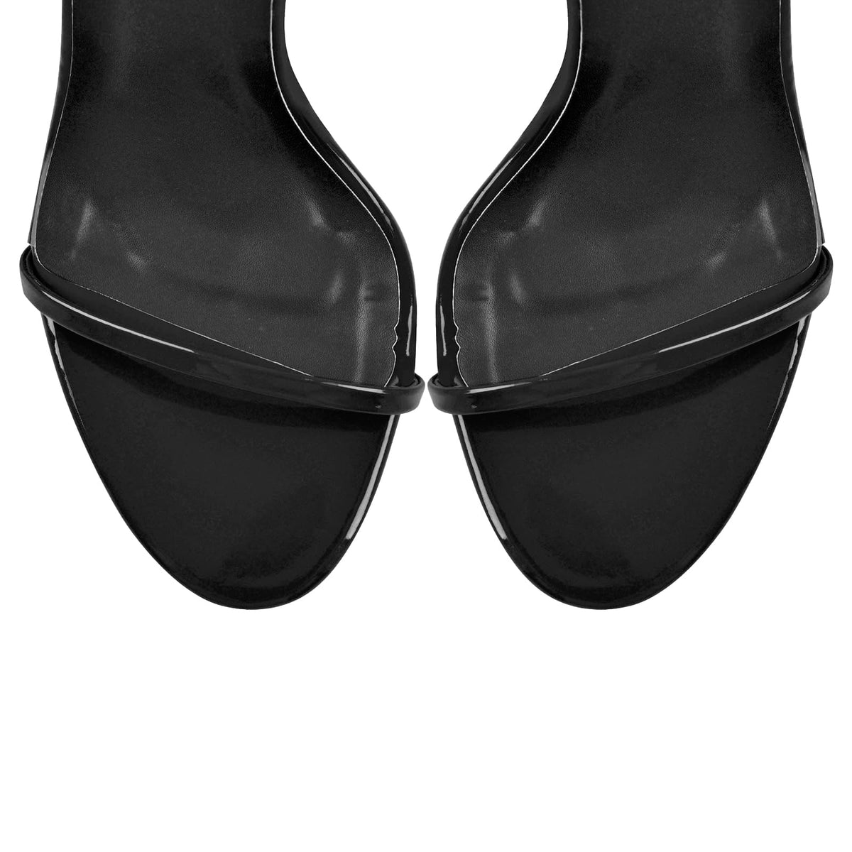 Damen Elegante Sandalen Pennyabsatz High Heels Sandaletten Riemchen Runde Offene Zehen Slingback Schuhe Lack Schwarz 45 EU