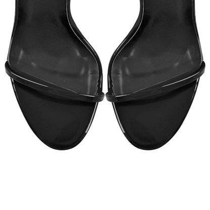 Damen Elegante Sandalen Pennyabsatz High Heels Sandaletten Riemchen Runde Offene Zehen Slingback Schuhe Lack Schwarz 45 EU