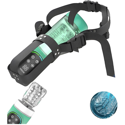 Masturbator Sex Spielzeug - Manner Handfrei Blowjob Masturbieren Cup Mit Strapon-On Harness & Saug & Teleskopfunktion & Rotierende Vibrator Penispumpe