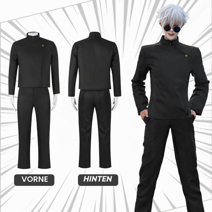 Satoru Gojo Cosplay, Schwarz Anime Cosplay Kostüm, Gojo Satoru Schuluniform Jacke mit Brille, Anime Outfits  Halloween Karneval