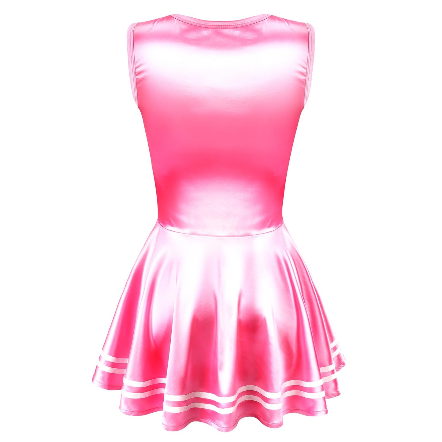 LittleForBig Unisex Seidiger Ärmelloser Overall Glänzender Satin Cheer Sissy Bodycon Mini Kleid Rock Hot Pink XL