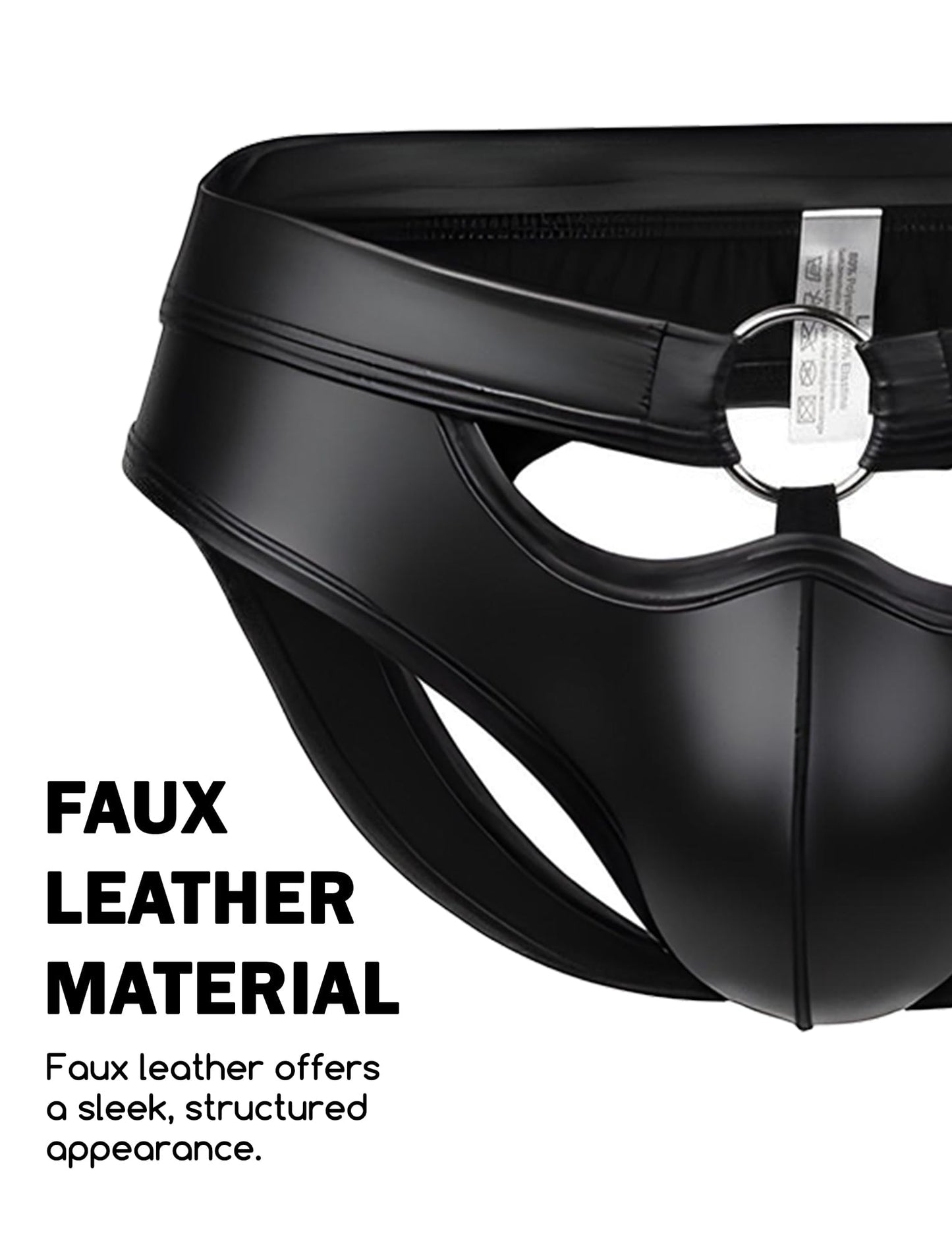 Herren Kunstleder Jockstrap G-String Tanga mit Aussparungen – Low-Rise Reizwäsche Clubwear Party Nachtwäsche Schwarz S