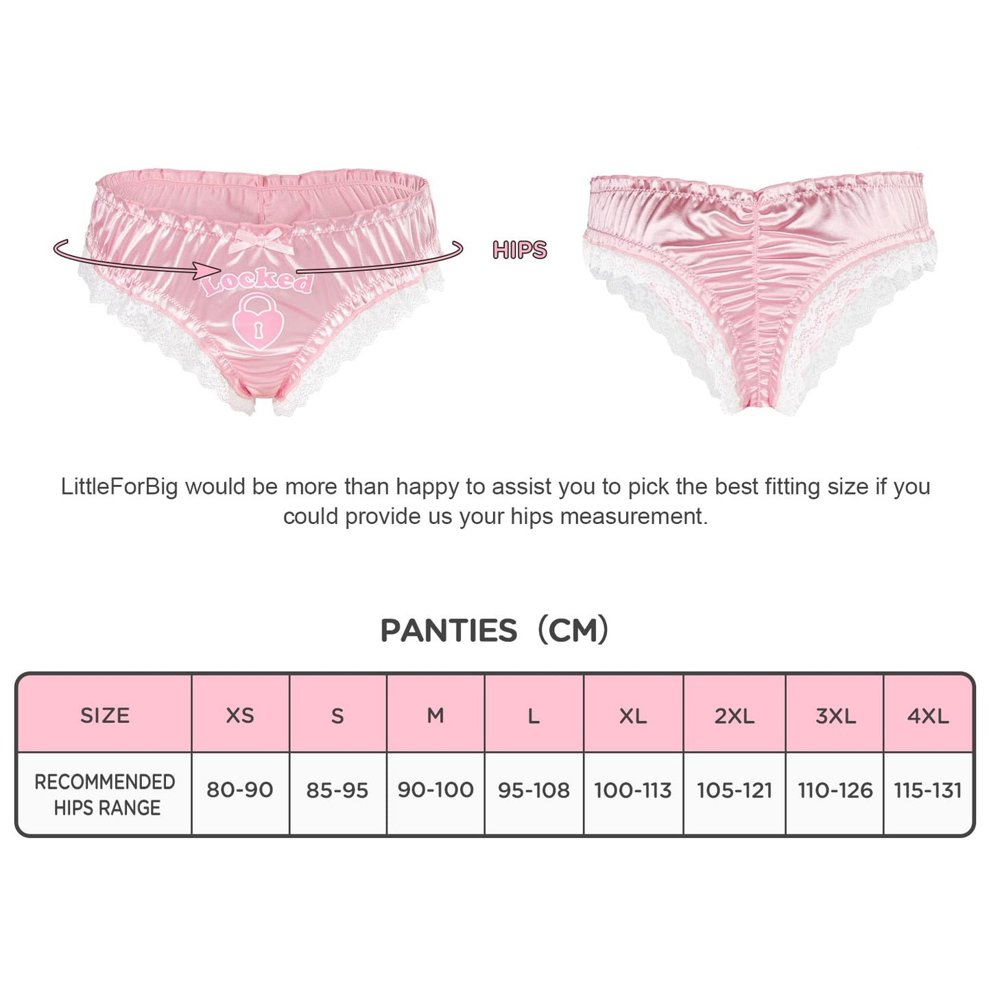 LittleForBig Unisex Hipster-Höschen Glatte Satin-Spitzenhöschen für Crossdressing und Transgender Rosa L