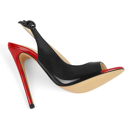 Damen Sandaletten Stiletto High Heels -offene Zehen Slingback Sandaletten mit Riemchen Schnalle Lack Zweifarbig Schwarz Rot 41 EU