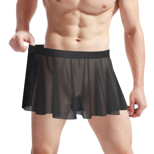 Herren Mesh Sissy Röcke Sexy See Through Crossdressers Unterwäsche Nachtclub Party Cosplay Kostüm (Schwarz)