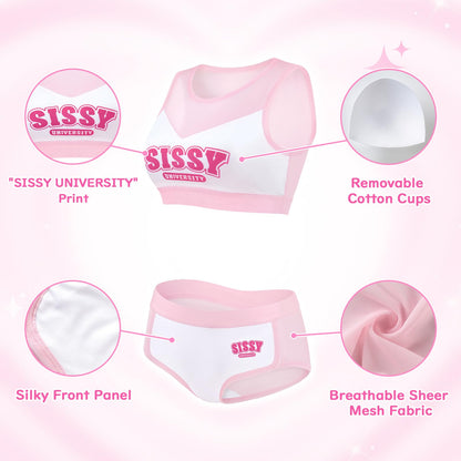 LittleForBig Cheer Sissy University Peekaboo Sports Bralette Set Rosa XS