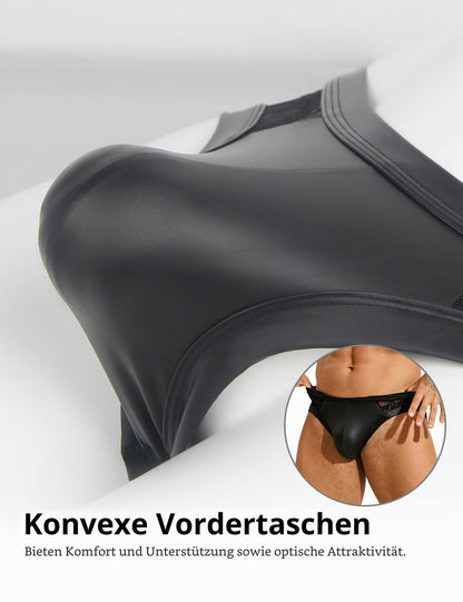 Herren Spitze String Tanga Sexy PU-Leder Unterhosen Männer S
