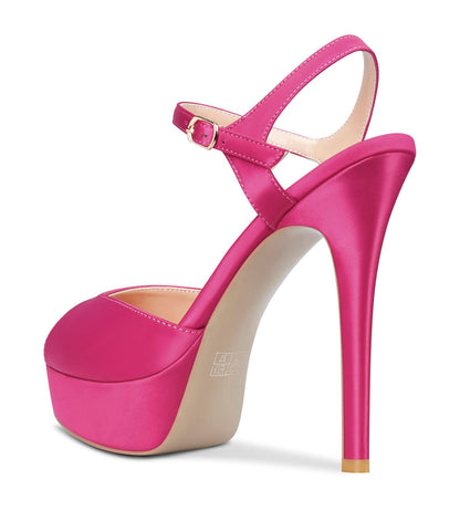 Damen Hoher High Absatz Heel Plateau Plattform Sandalen Knöchelriemen Peep Open Zehenkappe 13 CM Heels Hochzeit Party Sexy Römische Schuhe Magenta Rot 41 EU