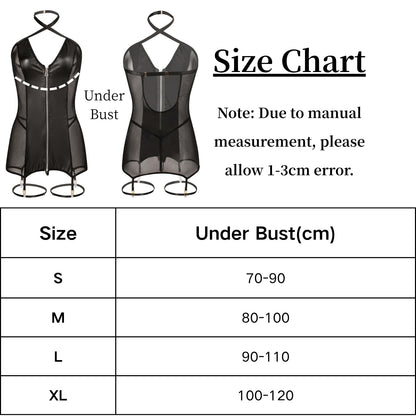 Damen Lederkleid Sexy Lackleder Kleid Große Größen Wetlook Strapsen Dessous mit Reißverschluss Curvy Minikleid Kurz Dress Ärmellos Lackkleid (XL)