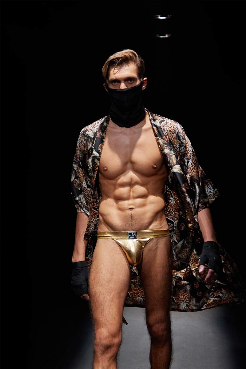 JOCKMAIL Jockstrap Herren String Leder Tanga Unterwäsche Niedrige Taille Atmungsaktiv Sport Slip Männer (DE/NL/SE/PL, Alphanumerisch, XL, Regular, Regular, golden)