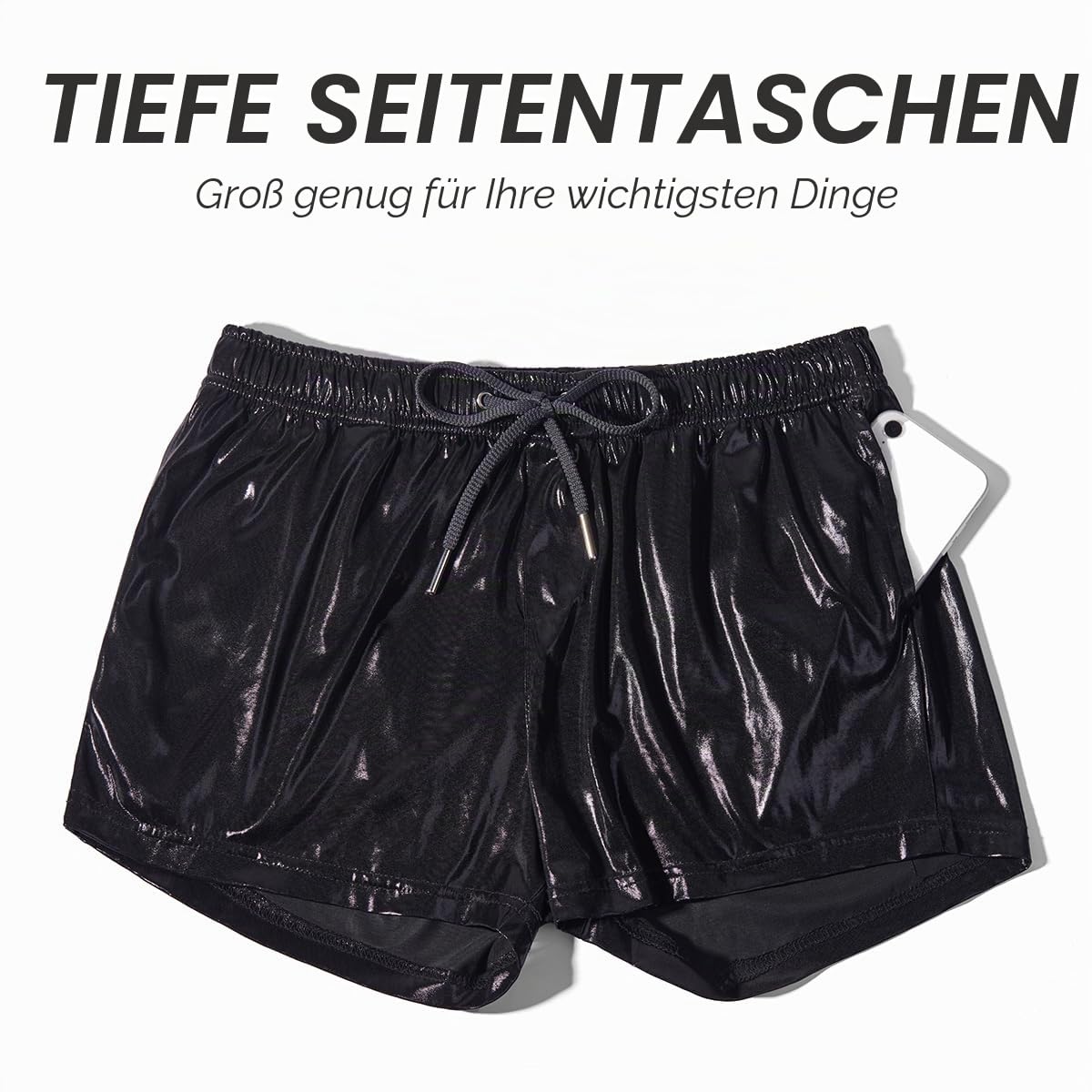 Metall Shorts Herren Glänzende Kurze Hose Party Gold Silber, L