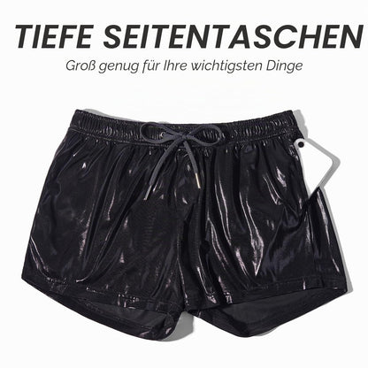 Metall Shorts Herren Glänzende Kurze Hose Party Gold Silber, L