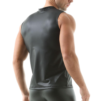 Herren Unterhemden Ärmellose Tanktops Kunstleder Muscle Fit Weste Tops Hemden Mode Unterhemden