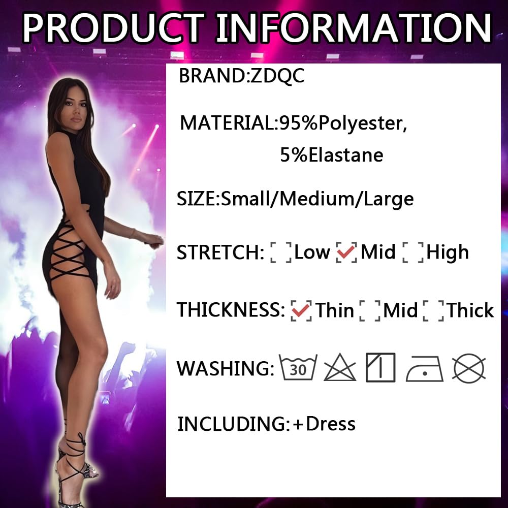 Rave Outfit Damen,Hochgeschlitztes Bodycon Kleid,Rave Outfit Damen,EDM Festival Rave Outfit,Techno Festival Outfit,Festival Sexy (L)