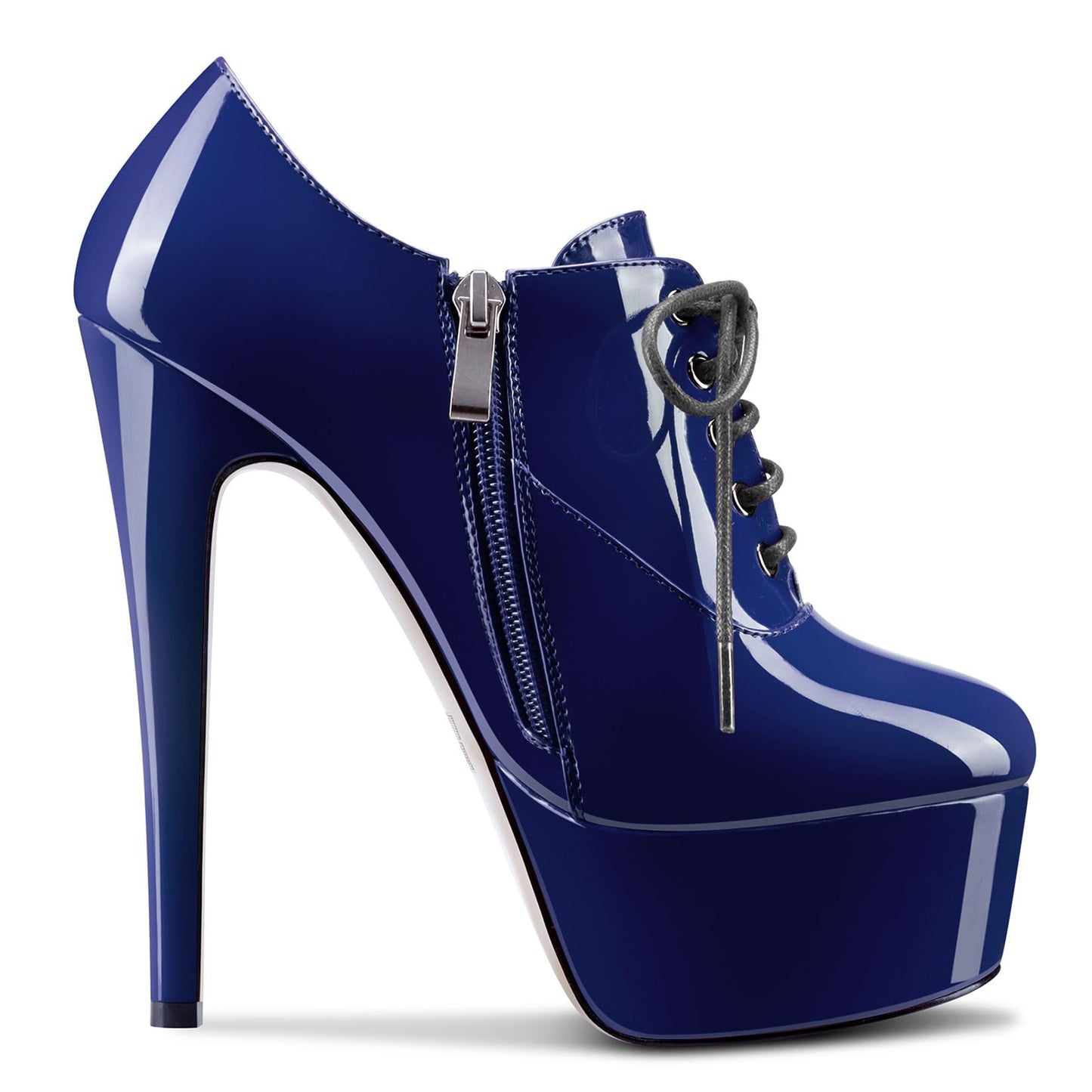 Damen Hoher High Plateau Plattform Stiletto Absatz Heel Runde Zehenkappe Schnüren Schnürung Reißverschluss Hochzeit Sexy Dress 15 cm Heels Navy Blau 44 EU