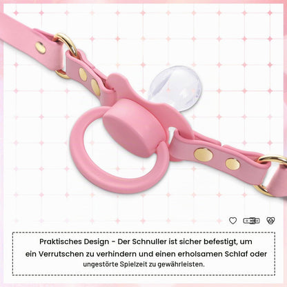 Verstellbares Lederband mit Schnuller- & Gag-Set Rosa