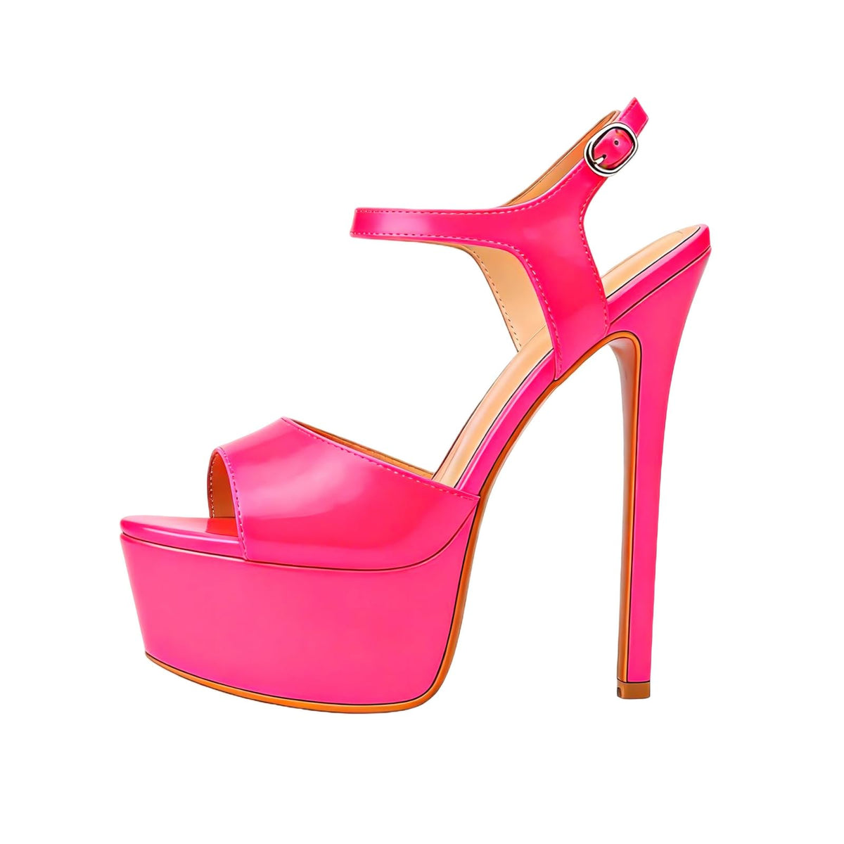 Plateau Sandalen Stiletto High Heels Damenschuhe mit Verstellbarem Knöchelriemen Sexy Sandaletten Kunstleder Fuchsia 41 EU