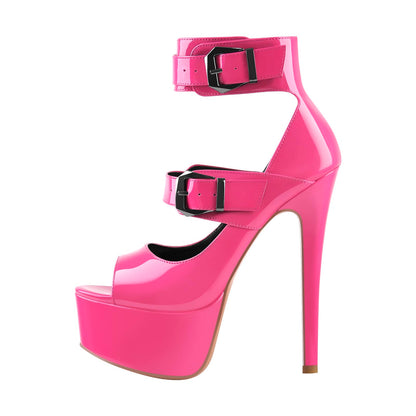 MissHeel Plateau Peep Toe Pumps Schnallen Absatzschuhe High Heels Stilettos Rosa EU 38