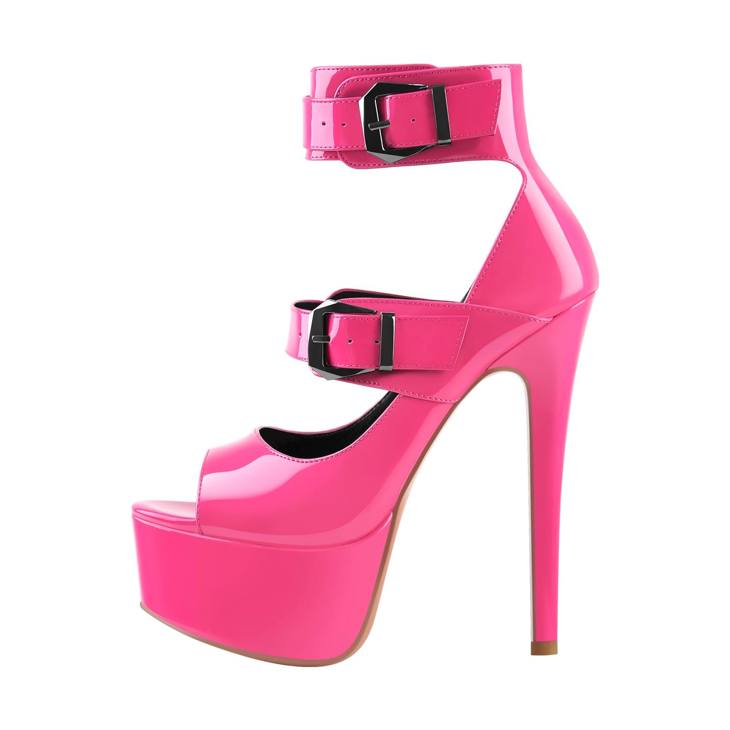 Plateau Sissy Schnallen - Hoher Absatz High Heels Rosa