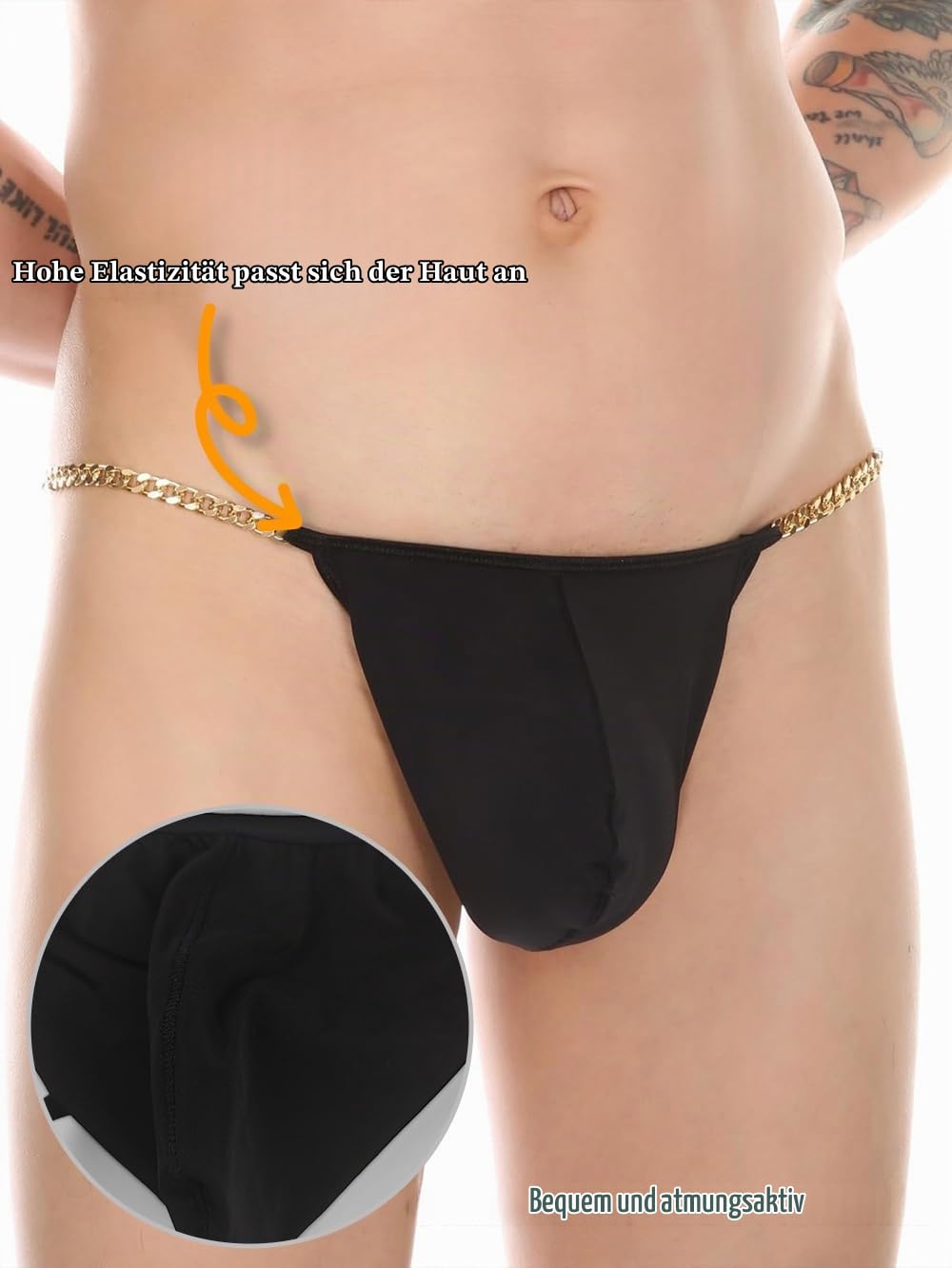Herren G-String Tanga mit Taille Kette Slips Low Rise Sexy Hot Shorts für Herren Dessous Weicher T-Back Tanga