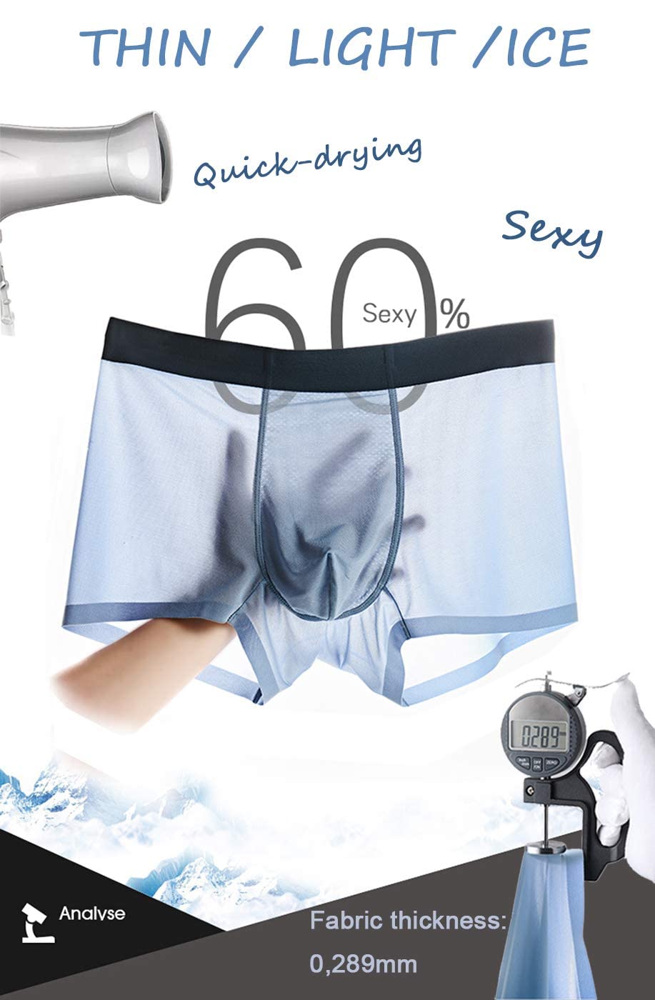 YUSHOW 3er Pack Eisseide Unterwäsche Herren Sexy & Bequem-[Zweite Haut Gefühl] Mesh Atmungsaktive Boxershorts für Männer mit Pouch-Support,Sexy Nahtlose Sommer Unterhosen