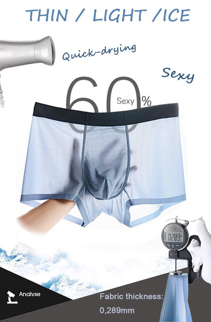 YUSHOW 3er Pack Eisseide Unterwäsche Herren Sexy & Bequem-[Zweite Haut Gefühl] Mesh Atmungsaktive Boxershorts für Männer mit Pouch-Support,Sexy Nahtlose Sommer Unterhosen