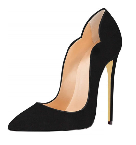 EDEFS Damen Pumps Schwarz Wildleder High Heels mit 12cm Absatz Elegante Stiletto Schuhe für Büro Party Hochzeit EU35