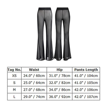 Odizli Festival Outfit Damen Rave Techno Sexy Durchsichtiges Transparent Mesh High Waist Schlaghose Lang Weite Hose Y2K Glitzer Pailletten Gothic Frauen Teenager Mädchen Party Clubwear Schwarz-B S