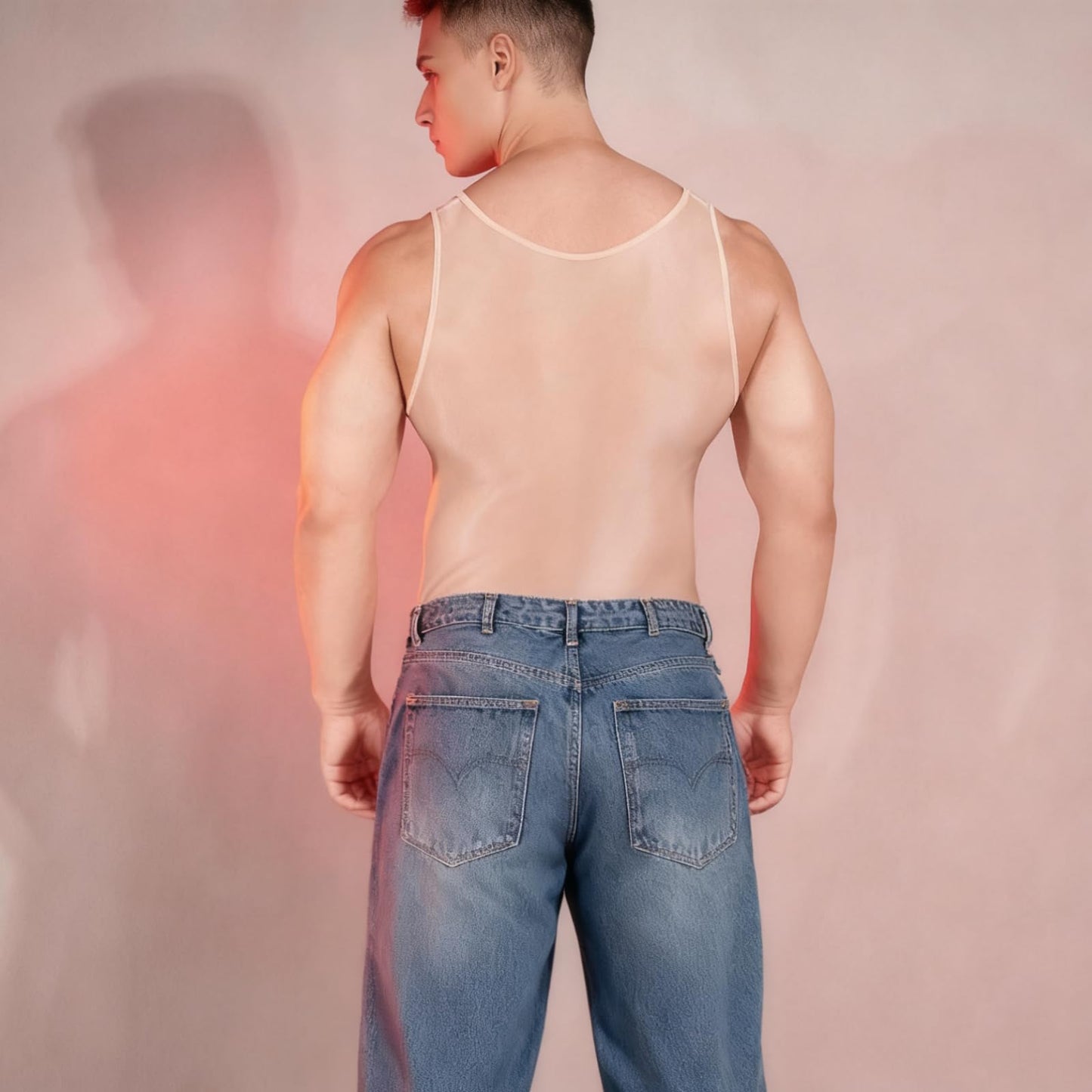 Männer Nylon Glanz schiere ein Stück Stringbody, Sissy Strumpfhose Herren Sexy Dessous Erotische Unterwäsche Erotik Weste Ärmellos Bodysuit Nachtwäsche Hautfarben (Hautfarbe)