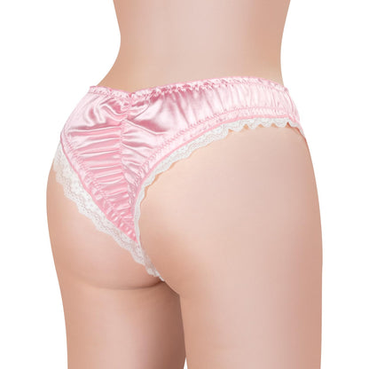 LittleForBig Unisex Hipster-Höschen Glatte Satin-Spitzenhöschen für Crossdressing und Transgender Rosa L
