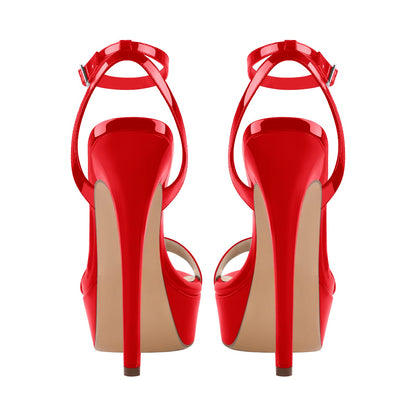 Only maker Damen Fetische High Heels Slingback Sandaletten Plateau Sandalen Stiletto Sommerschuhe Lack Rot 40 EU