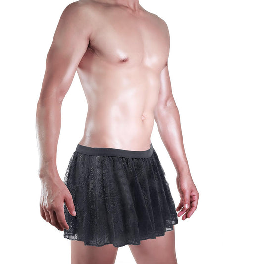 FakeFace Herren Sexy Sissy Höschen Knickers Spitzen-Slip Minirock, Erotisch Unterhosen, Crossdresser Tanga Unterwäsche für Nachtclub, Cosplay & Erotische Dessous, Reizwäsche für Männer