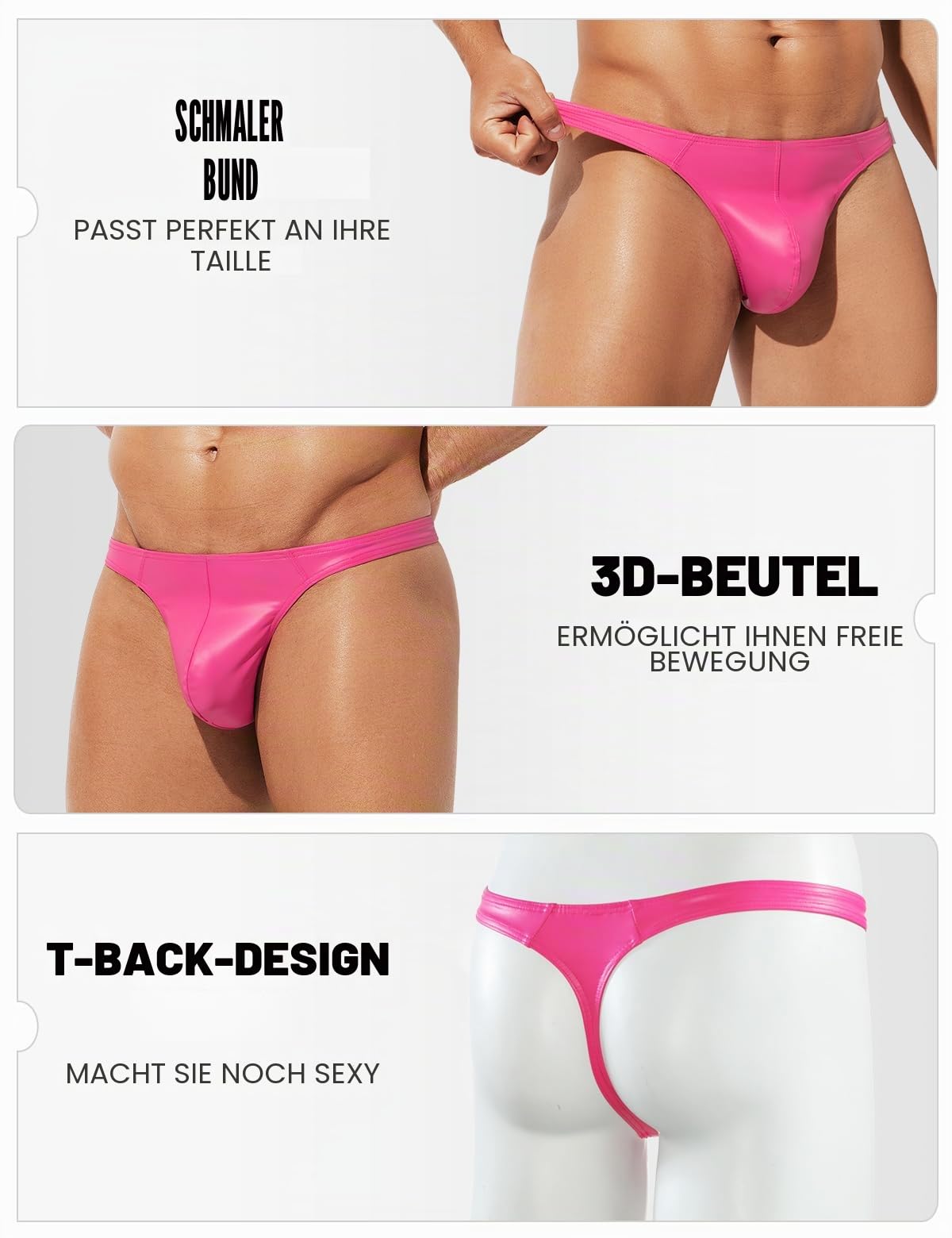Herren String Tanga PU Leder G-String Sexy Unterwäsche, XXL