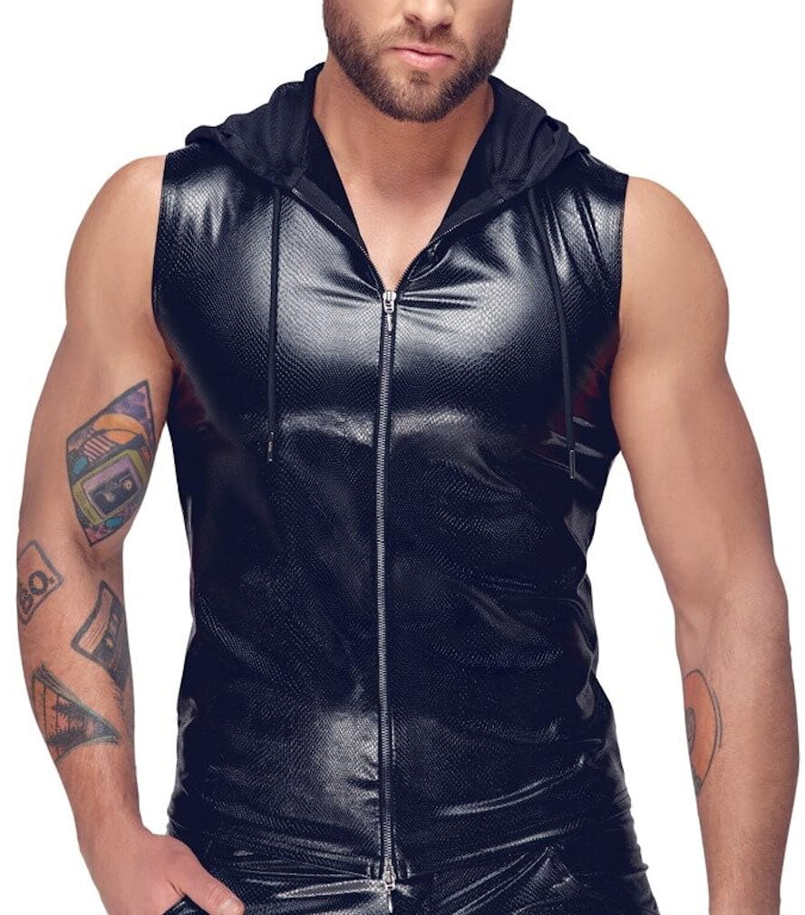 Manview Latex ähnliches Herren Oberteil, Top mit Kapuze (DE/NL/SE/PL, Alphanumerisch, L, Regular, Regular)