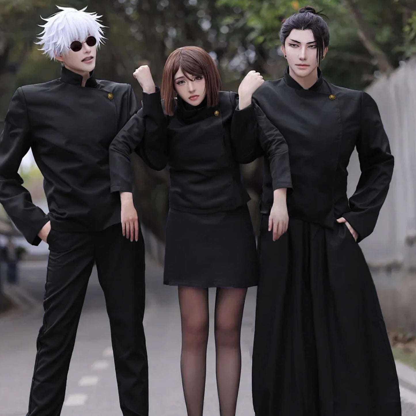 Satoru Gojo Cosplay, Schwarz Anime Cosplay Kostüm, Gojo Satoru Schuluniform Jacke mit Brille, Anime Outfits  Halloween Karneval