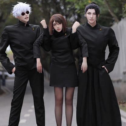 Satoru Gojo Cosplay, Schwarz Anime Cosplay Kostüm, Gojo Satoru Schuluniform Jacke mit Brille, Anime Outfits  Halloween Karneval