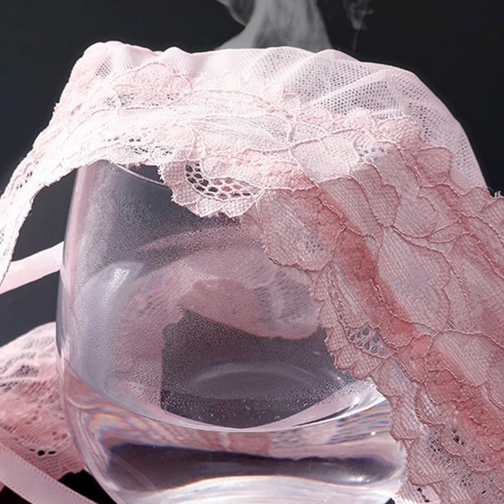 Herren Slip Aus Spitze Und Netz Mit Schleife Durchsichtig 3d Beutel Atmungsaktiv Ice Silk Unterwäsche Reizwäsche Schwarz Größe M(M Pink)
