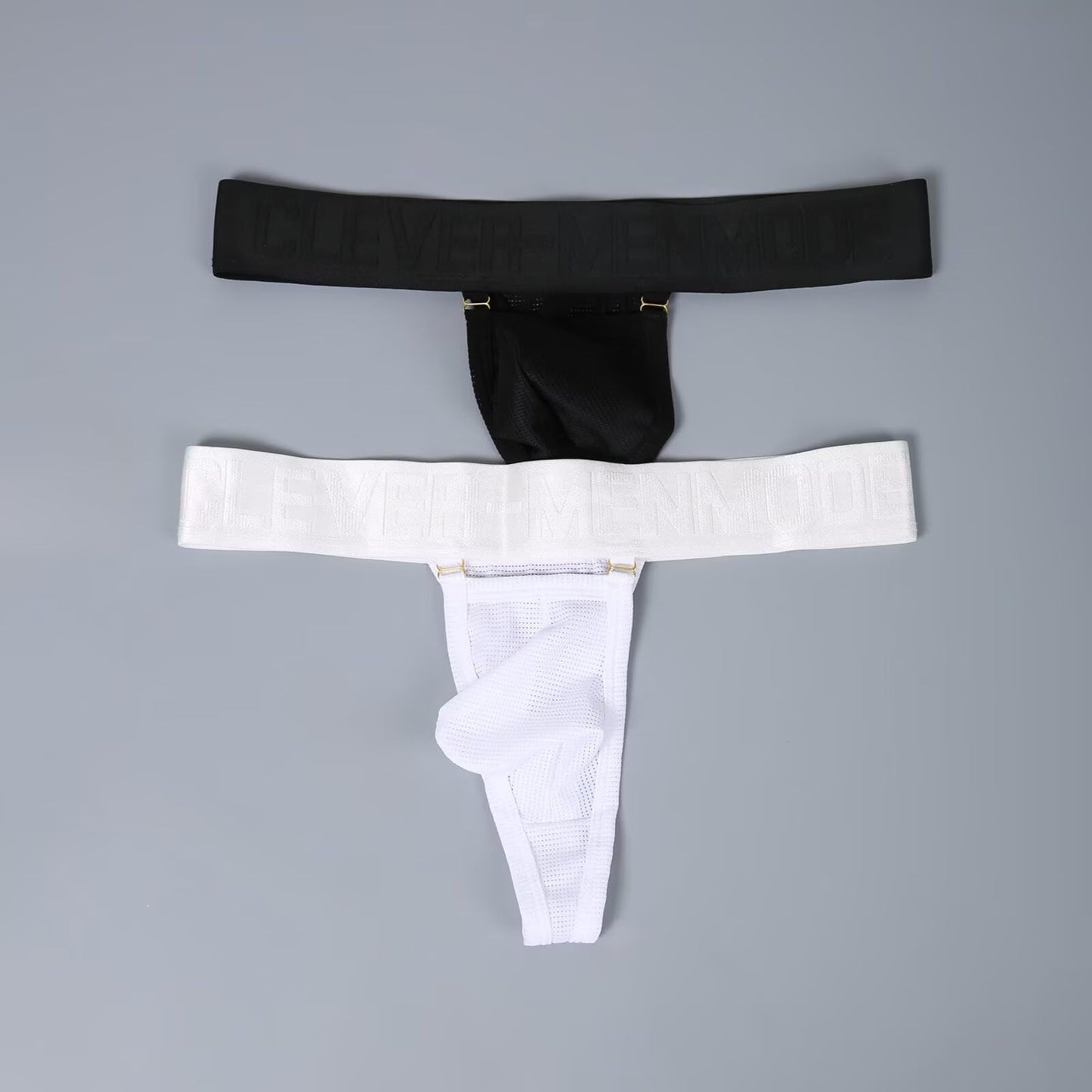 Herren-Netz-Tanga, durchsichtig, sexy Herren-Unterwäsche, G-String, hohl, Höschen, breiter Bund, Metallschnalle, Dekor, Schwarz, X-Large