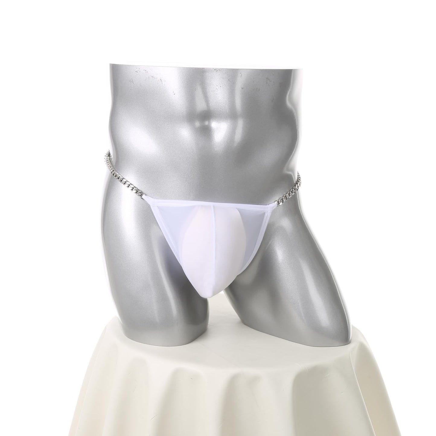 Herren Ice Silk String mit Metallkette Weiß