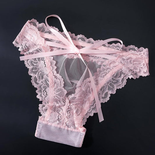 Herren Slip Aus Spitze Und Netz Mit Schleife Durchsichtig 3d Beutel Atmungsaktiv Ice Silk Unterwäsche Reizwäsche Schwarz Größe M(M Pink)