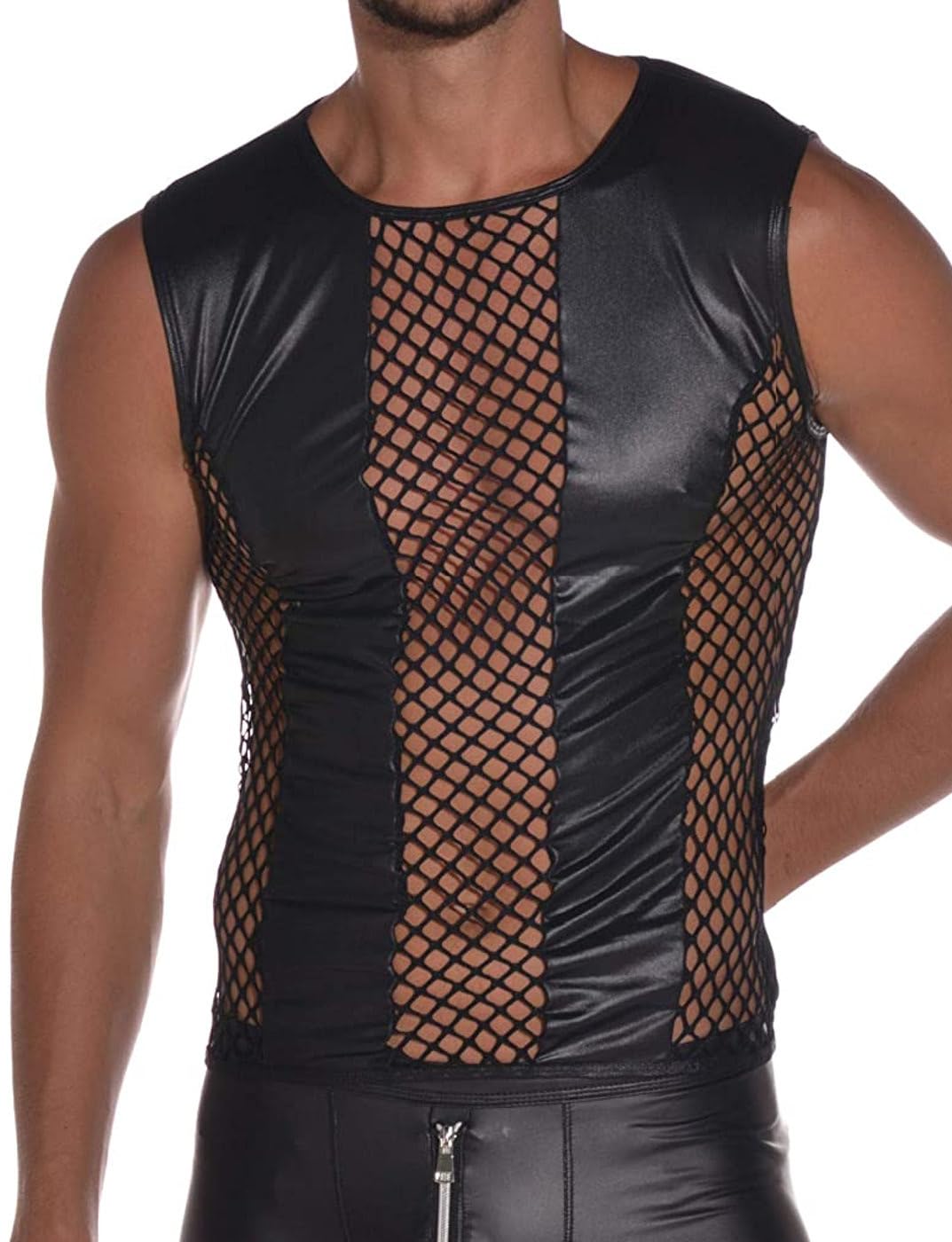Latex ähnliches Herren Top - Shirt 0/0 Arm mit Fischnetz Einsätzen (DE/NL/SE/PL, Numerisch, 52, Regular, Regular)