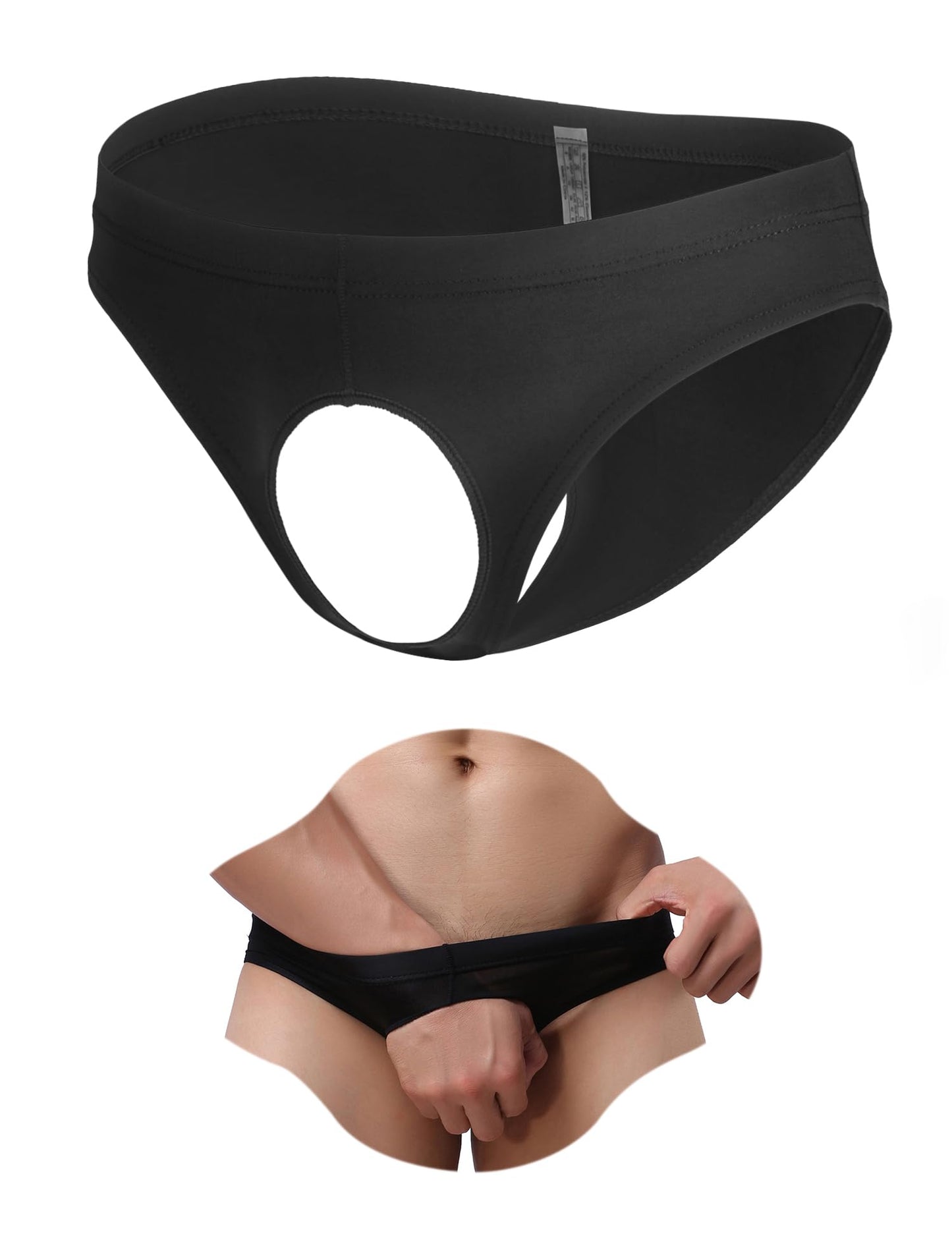 String Tanga Männer mit Loch Sexy Eisseide Slip Sissy Dessous Große Größen Herren Reizwäsche Lustige Unterhosen Vorne Offen Borat Anzug Ouvert Höschen Gay Underwear Thong Briefs Schwarz L