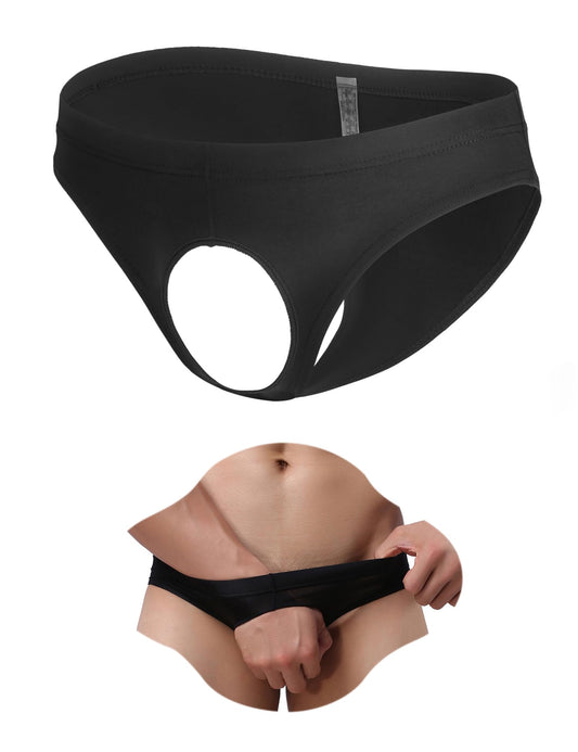 String Tanga Männer mit Loch Sexy Eisseide Slip Sissy Dessous Große Größen Herren Reizwäsche Lustige Unterhosen Vorne Offen Borat Anzug Ouvert Höschen Gay Underwear Thong Briefs Schwarz L