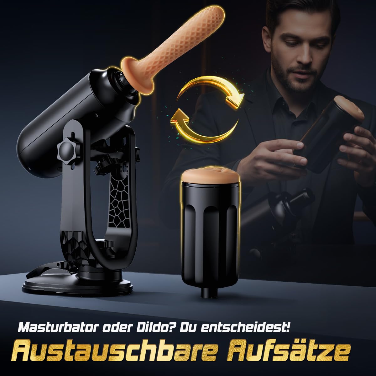 Elektrischer Masturbator Sexmaschine für Männer mit Saugnapf Freihand 360° Verstellbar, 3 Stoßmodi, Rotation & 7 Vibrationsstufen, Austauschbarer Pocket Pussy & Dildo Aufsatz für Männer Frauen & Paare