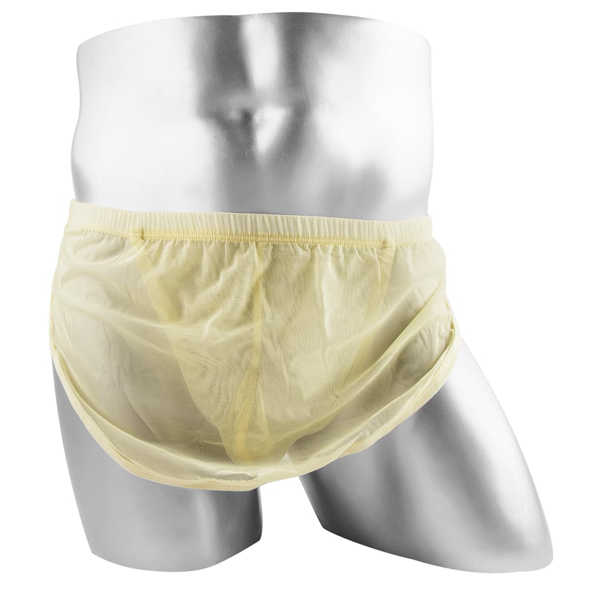 Men's Mesh Panel Ultra-Breathableg - Sheer See Through Lace Sexy Underwear Yellow-3XL