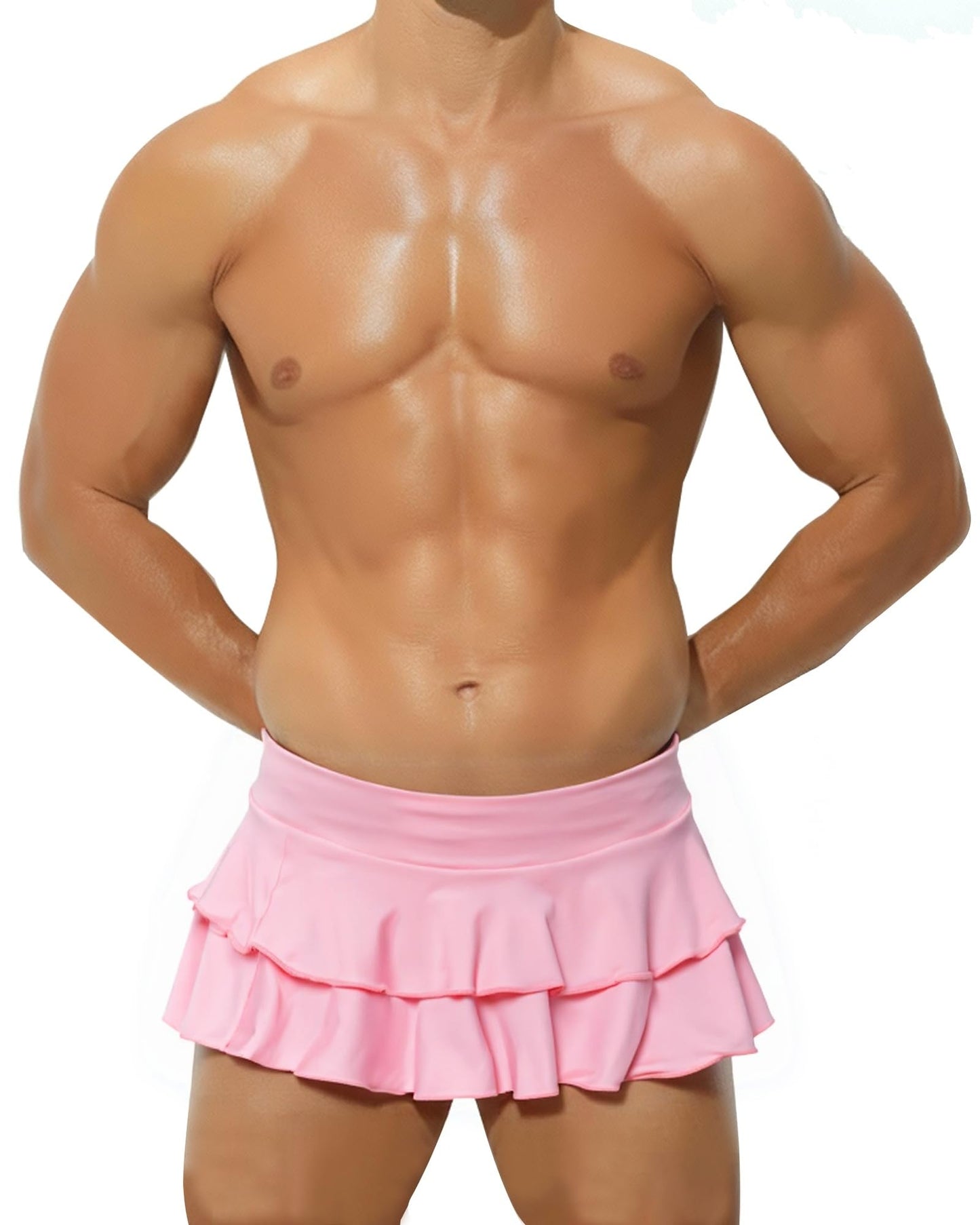 Herren-Mini-Rüschenrock, sexy mehrlagiger Faltenrock, Sissy-Kostüm, Dessous,, Rollenspiele, Pink