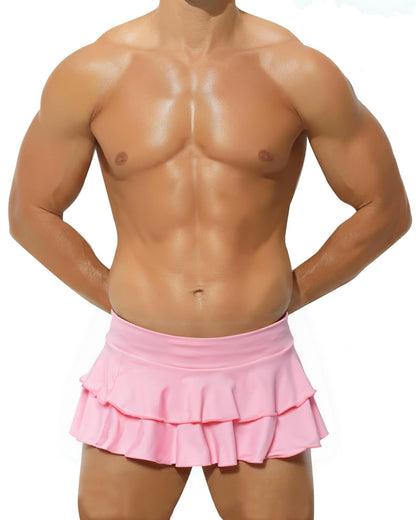 Herren-Mini-Rüschenrock, sexy mehrlagiger Faltenrock, Sissy-Kostüm, Dessous,, Rollenspiele, Pink