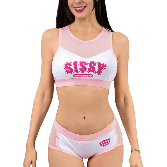 LittleForBig Cheer Sissy University Peekaboo Sports Bralette Set Rosa XS