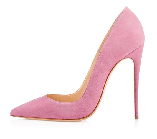 Stiletto High Heels Damen Rosa Elegante Pumps aus Wildleder mit 12 cm Absatz und Spitze fürs Büro EU38