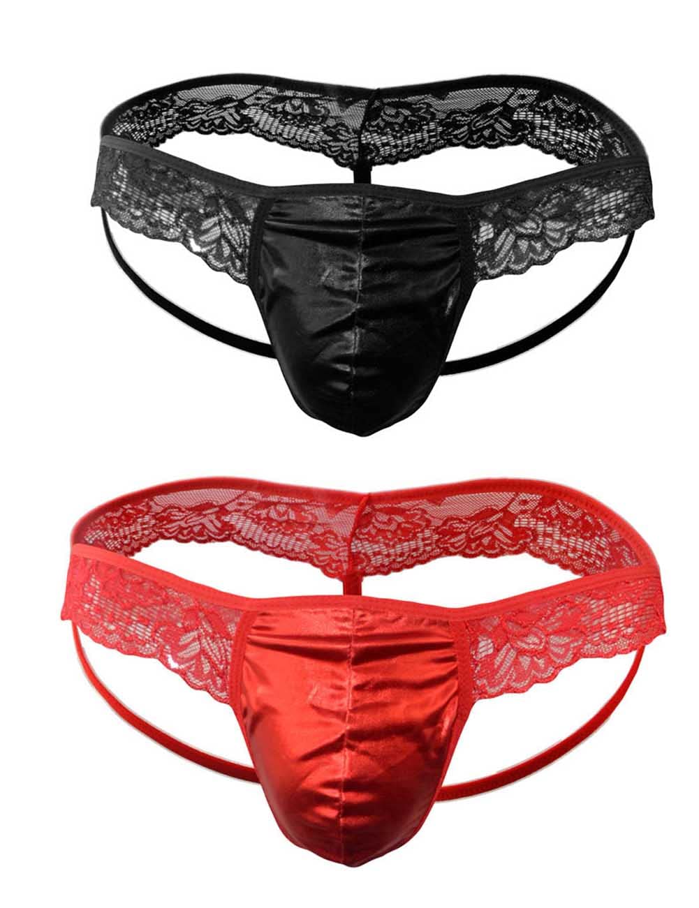 Herren Pouch Lace Rüschen Sissy Tanga Höschen Bikinihose T-Back Tangas G-String Unterwäsche (One Size, 2-teiliges Set)